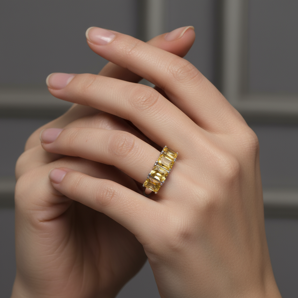 Anel Quad Lux Citrino - Ângulo Lateral