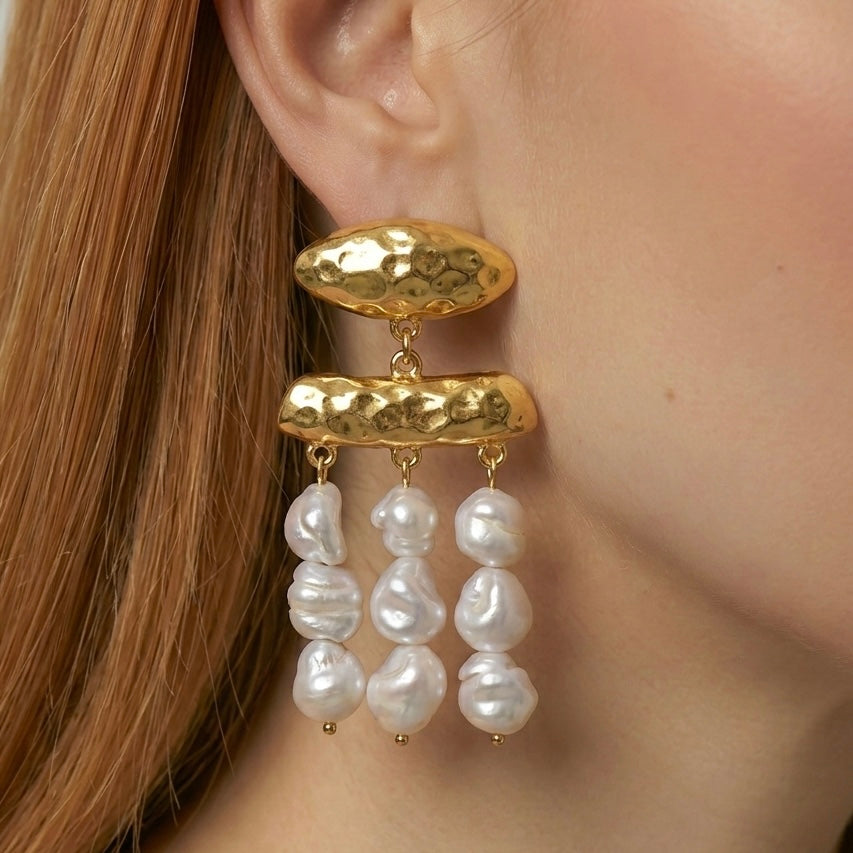 Brinco Navete Pearls